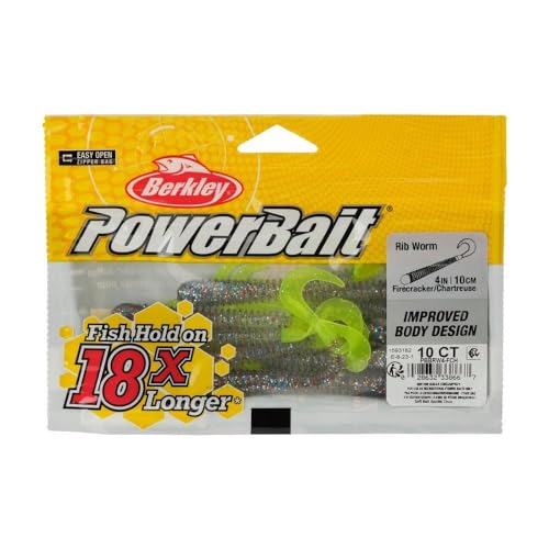 Berkley Berkley PowerBait Rib Worm - color: Firecracker/Chartreuse
