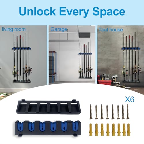 Keenorika Vertical Fishing Rod Holder, Wall Mounted Fishing Rod Rack, Fishing Pole Holder Holds Up to 6 Rods or Combos, Space Saver Fishing Rod Organizer for Garage , Boat, Shed, Basement, Cabin - style: Vertical hanging