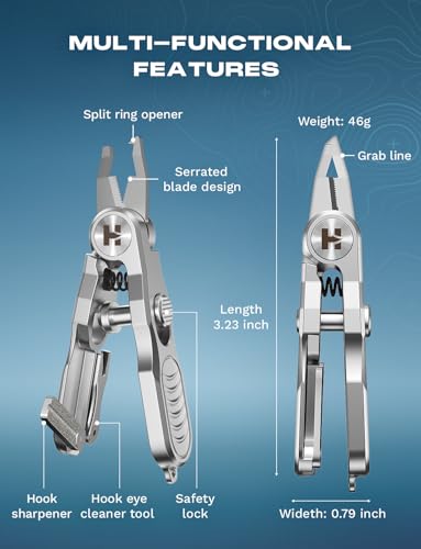HOOK-EZE Fishing Line Cutter, Fly Fishing Nippers with Retractors and Knot Tying Tool Accessories, Stainless Steel Braided Line Scissors Clippers for Mono and Fluoro Lines - size: 4-in-1