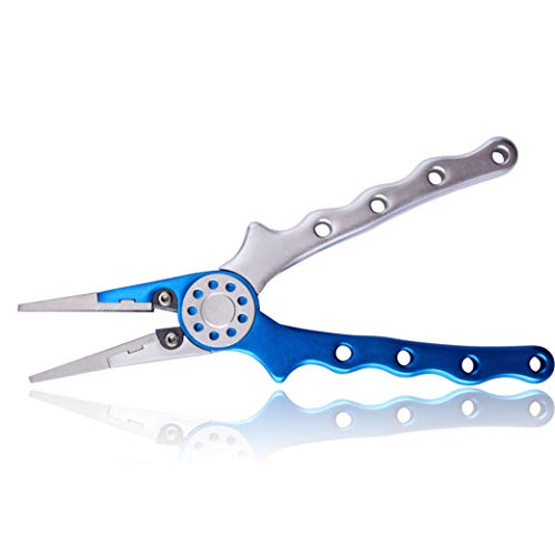 Professional Saltwater/Fresh Water Aluminum Fishing Pliers Tungsten Carbide Cutters Hook Remover with Sheath and Lanyard - color: Blue