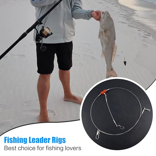 Fishing Leaders Saltwater Tackle Surf Fishing Rigs High Strength Steel Fishing Wire Leaders with Swivel Snaps Beads Gear Equipment for Lures Bait Hooks, 1Arm 2Arms & 3Arms - color: Silver