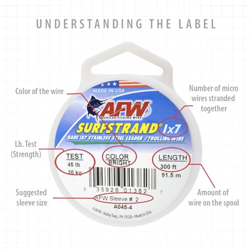 American Fishing Wire Surfstrand Bare 1x7 Stainless Steel Leader Wire - Fishing Leader Line for Saltwater, 20lb Test - 325lb Test in Bright, Camo in 30ft, 300ft, 600ft and 1,000ft Lengths - color: Camo, size: 10 lb / 600 ft