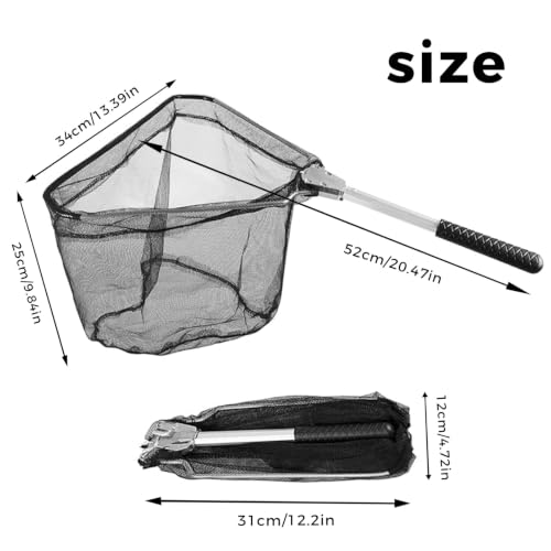 New Model Fishing Net, Foldable Landing Net with Deep Mesh Basket, Portable Fish Landing Net - color: Black