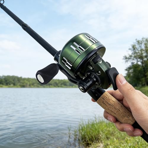 Spincast Fishing Reel, All-Metal Gears, Easy to Use Push Button Casting Design, Changeable Right/Left-Hand Retrieve - color: Green
