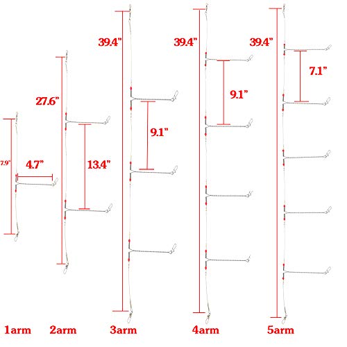 Senyu Wire Trace Leader Rig Stainless Steel 1-5 Arms Fishing Rigs with Snap,High-Strength Fishing Leaders Saltwater-Perch Rigs for Fishing - color: Arm Length 4.7inch, style: 4 Arm Leader