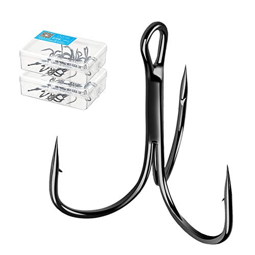 DONQL Fishing Hooks Treble Hook High Carbon Steel Treble Hooks Super Sharp Solid Triple Barbed Fish Hook - size: Size 3/0, Pack of 10
