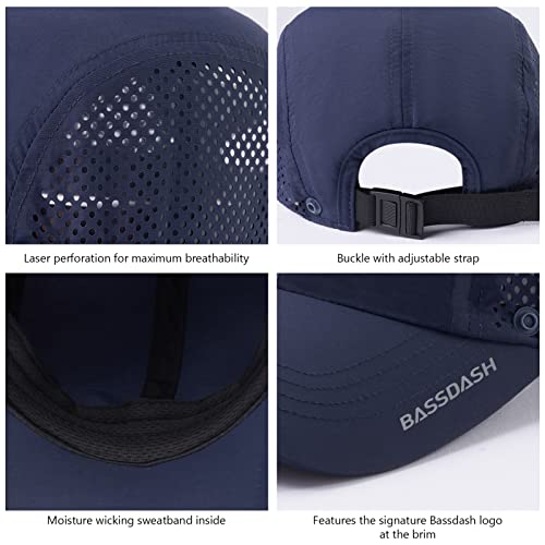 BASSDASH UPF 50+ Foldable Fishing Hat Baseball Cap with Removable Neck Flap Portable for Men Women Golf Hiking - color: Dark Blue With Unfoldable Brim