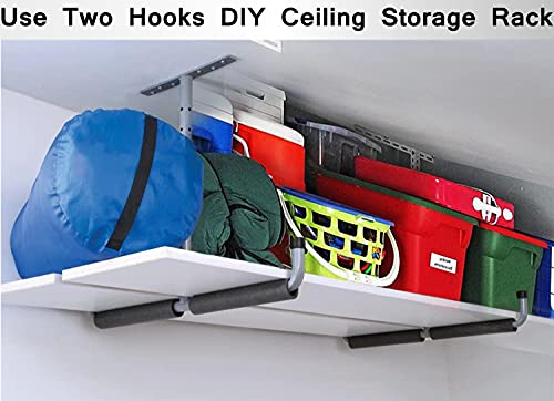 Overhead Garage Storage Hooks Rack Ceiling Mounted, Heavy Duty Utility Hooks Ladder Hangers for Pipe, Lumber, Fishing Rod and Ski Board | 4 Pack Black