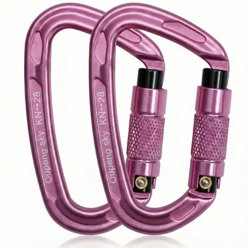Oupeng sky Auto Locking Carabiner Clips - 28KN (6172lbs) Heavy Duty Caribeaners, Large Carabiner Clip for Keychains,Hammock,Camping, Gym, Hiking, Outdoor ,Dog Leash - color: 2 Pink