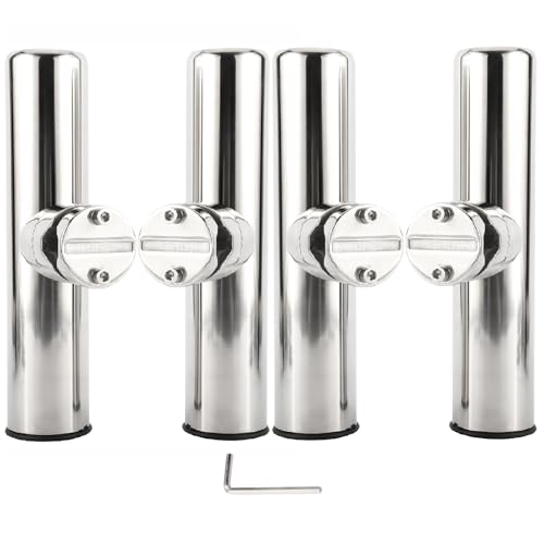 NovelBee 4pcs Stainless Steel Clamp on Fishing Rod Holders with Black Rubber Insert for Rails 7/8" to 1"