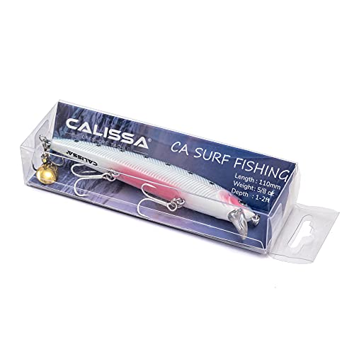 Calissa Offshore Tackle 110mm and 140mm California Inshore Fishing - Special Jerkbait Crankbait Surf Flash Fishing Salt Pro Lure Minnow Zebra MS Metallic Sardine Glow - size: 110mm, style: Pink Headed Sardine Glow