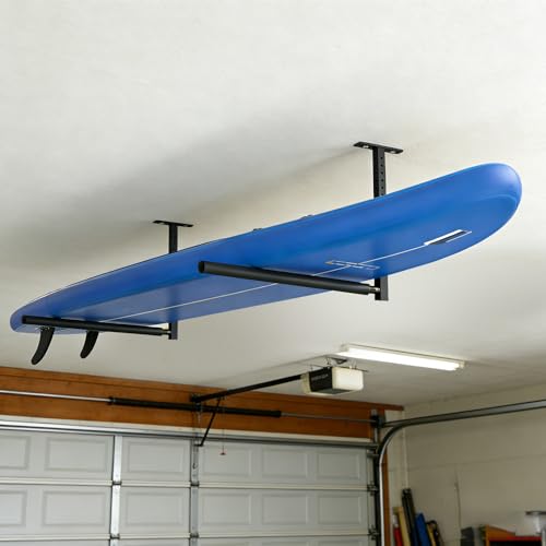 Stainless Steel Ceiling Storage Rack, 10"-18" Height Adjustable,Kayak Overhead Garage Storage Rack, Holds 100 lbs, for High-Altitude Storage of Kayaks, Surfboards, Canoes, Skis, and Ladders - style: Single