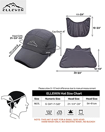 Outdoor Sun Hat for Men Women UPF 50+ Fishing UV Hat with Neck Flap Face Cover for Sun Protection - color: Grey-regular Brim