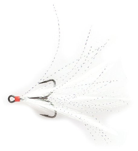 Mustad Ultra Point Dressed Triple Grip Treble Hook, Hook/White and Chartreuse Feathers - size: 4, style: Black Nickel Hook/White Grizzly Feathers