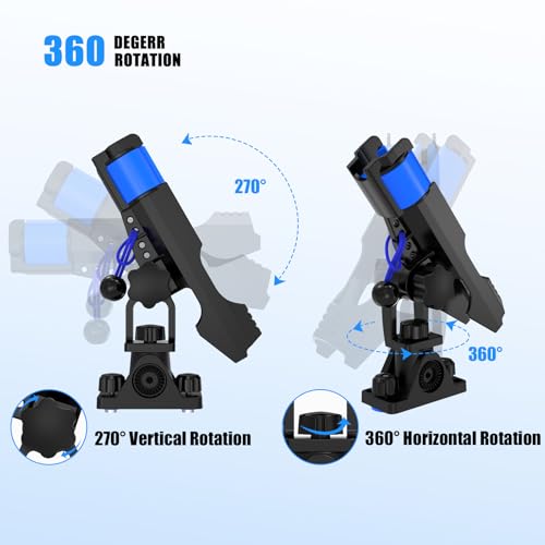 VEXPLO Track Mounted Kayak Rod Holders for Fishing Boat & Canoe 2 Pack | Dual T-Bolt Stable Track Rod Holder Dual Lock Setup Hold Fishing Pole Securely, Versatile Rail /Deck Top/Side Mount Options - color: Without Track