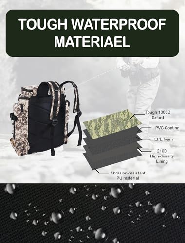 Handor Fishing Tackle Backpack, 50L Capacity, Waterproof Fishing Gear Bag (Camouflage khaki) - color: Camouflage Khaki