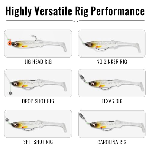 TRUSCEND Shadtale Easy Catch Soft Fishing Lures with BKK Hooks - Trembly Sinking and Vibrating Swim for More Bites, Pre-Rigged Swimbaits for Bass, Trout, Crappie, Walleye, Freshwater Saltwater Fishing - color: F0-2.5",0.08oz,12pcs