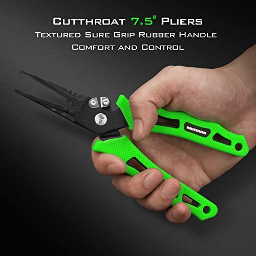 KastKing Cutthroat 7.5- Inch Saltwater Resistant Fishing Pliers, 5-Inch Braid Scissors, Line Cutter, Hook Remover, Fishing Tools Set, Gifts for Men - style: B: Split Ring Plier and Scissor - Green