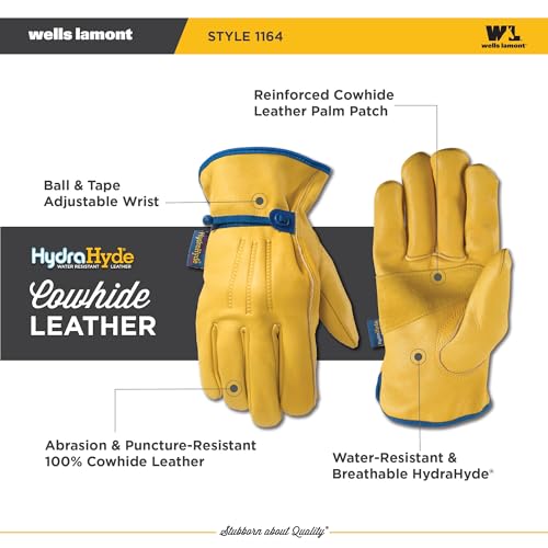 Wells Lamont Men's Adjustable HydraHyde Leather Work Gloves – Water-Resistant, Breathable, Durable – Ideal for Gardening, Landscaping, Ranching – Heavy Duty Leather Work Gloves – Saddletan, X-Large - size: X-Large (Pack of 1), style: Adjustable