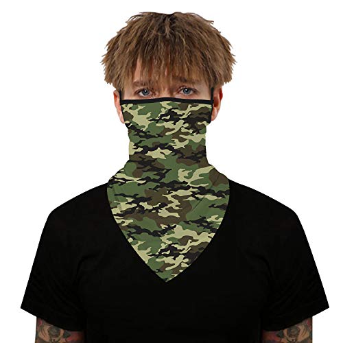 YAYOUREL Neck Gaiter Face Mask Bandanas for Men Women UV Face Scarf Cover Ear Loop Hole Facemask for Fishing Running Cycling - color: Green Black