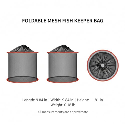 Collapsible Mesh Fish Keeper Bag, Portable Polyester Net for Freshwater Fishing, Black - size: 9.84 x 9.84 x 11.81"