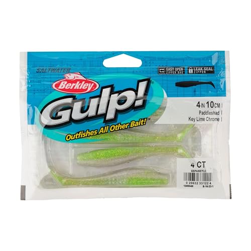 Berkley Gulp! Saltwater Paddleshad Fishing Soft Bait - color: Key Lime Chrome, size: 4"