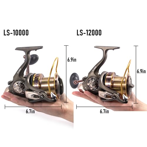 Dr.Fish Long Shot Spinning Reel, 10000/12000 Saltwater Surf Fishing Reel, 13+1 BBS, 48LB Max Drag, Ultra High Capacity, Heavy Duty Long Cast Offshore Trolling Surf Casting - color: LS-10000