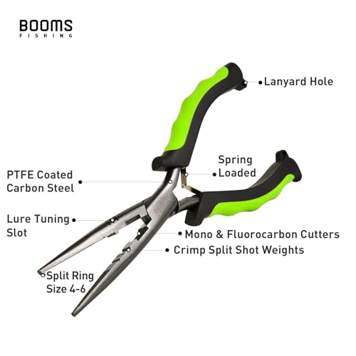 Booms Fishing F03 Needle Nose Fishing Pliers, 9" Fisherman's Pliers, Long Nose Hook Remover, Saltwater Resistant Fishing Gear, Green - color: A: 9" Split Ring Nose_green