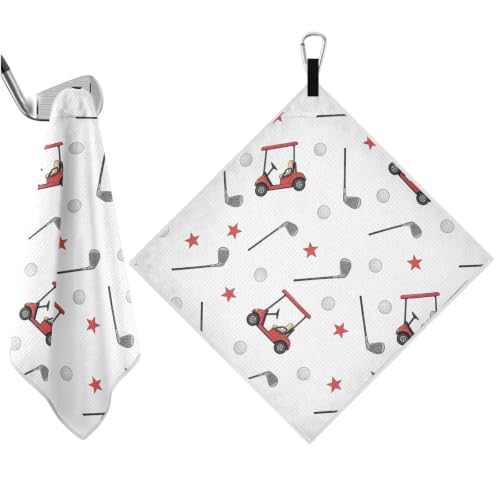 Golf Ball Star Red Print Magnetic Golf Towel for Men, 17.7"x17.7" Golf Bag Towel with Carabiner Clip & Hidden Magnet, Heavy Duty Golf Club Cleaner - color: Golf Ball Star Red