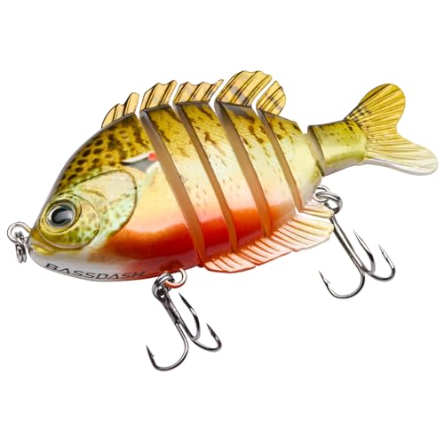 BASSDASH SwimPanfish Multi Jointed Panfish Bluegill Swimbaits Hard Topwater Bass Lures Fishing Lure Crank Saltwater 3.5in/0.85oz - color: Redbreast Pumpkinseed