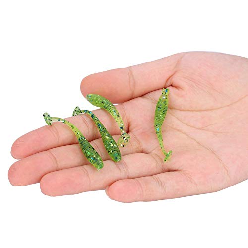 Tbest 50 Pcs 5cm Soft Fishing Lures, Plastic Fishing Bait T-Tail Grub Worm Baits Fish Tackle Accessory 9 Colors - color: Cyan