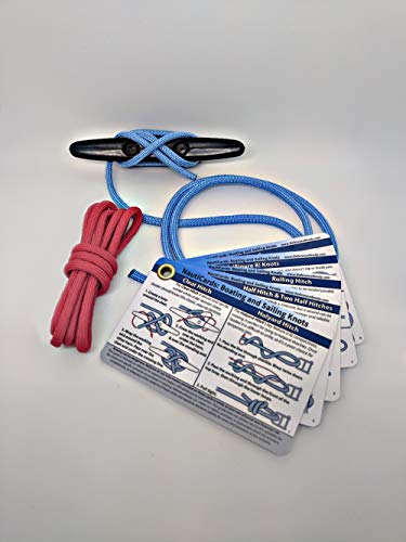 ReferenceReady Nautical Knot Tying Kit for Boaters and Sailors | Waterproof guide to best boating & sailing knots, 4” practice cleat, & practice cord. Great boater gift & boating gear.