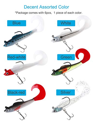 Lures for Bass Jig Head Soft Swimbait, 6-Pack 6 Colors Plastic Bait for Saltwater/Freshwater Fishing