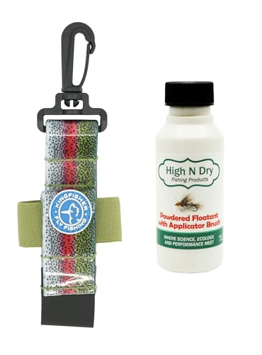 High and Dry Powder Dry Fly Floatant with Brush with Kingfisher Dry Shake Holder - color: Rainbow Trout