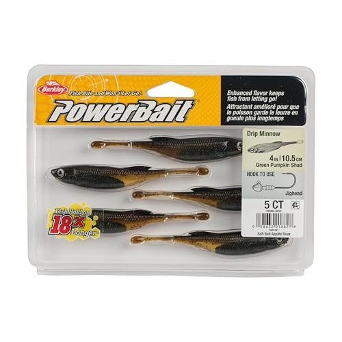 Berkley PowerBait Drip Minnow Fishing Soft Bait - color: Green Pumpkin Shad, size: 4"
