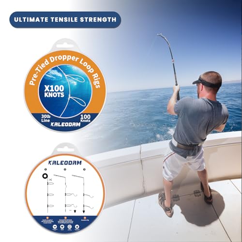 20lb-70lb 100knots Pre-Tied Dropper Loop Fishing Rig, 18" Spacing, 5.5" Loop Size, Ideal for Saltwater & Freshwater Fishing - size: 30LB-100knots