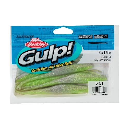Berkley Gulp! Saltwater Jerk Shad Fishing Soft Bait - color: Key Lime Chrome, size: 6"