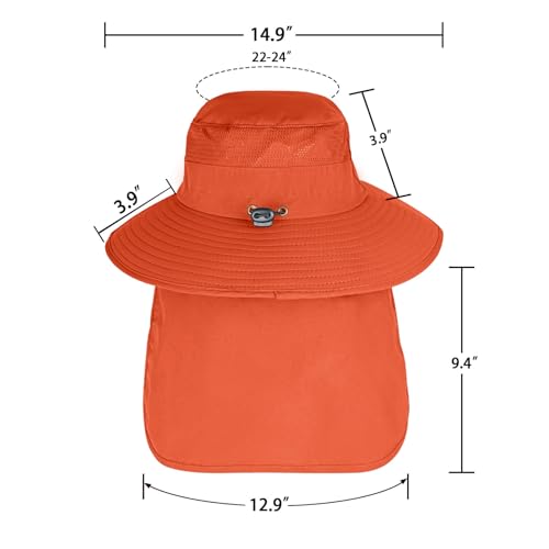 Sun Hats for Men Women Fishing Hat UPF 50+ Breathable Wide Brim Bucket Hats Summer UV Protection Safari Hat with Neck Flap - color: Orange
