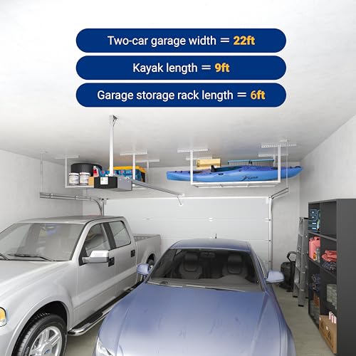 FLEXIMOUNTS 3x6 Overhead Garage Storage Adjustable Ceiling Rack 72" Length x 36" Width x 40" Height, 450lbs Weight Capacity, White, Classic Series - color: White, size: 3x6 ft