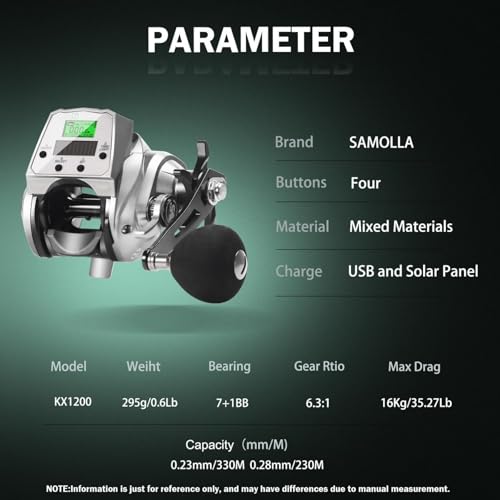 Digital Baitcasting Fishing Reel with LCD Display,8 oz Ultralight Electric Baitcaster Reel, 22-35 Lb Max Drag,6.3:1/7.2:1 Gear Ratio,Left/Right Handed,Compact Design for Freshwater & Saltwater - color: Silver-Right Hand, size: 35Lb-12 Smart-Solar Panel