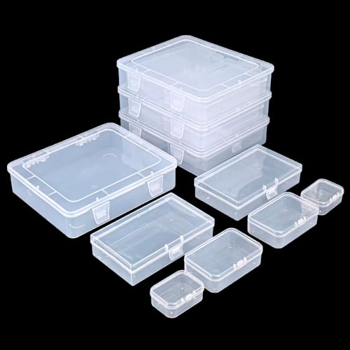 Goodma 28 Pieces Mixed Sizes Rectangular Clear Plastic Storage Box | Empty Mini Containers, Hinged Lids, For Small Items, Craft Projects - size: Mixed Sizes