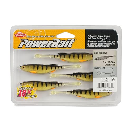 Berkley PowerBait Drip Minnow Fishing Soft Bait - color: Ghost Perch, size: 4"