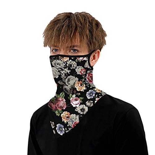 YAYOUREL Neck Gaiter Face Mask Bandanas for Men Women UV Face Scarf Cover Ear Loop Hole Facemask for Fishing Running Cycling - color: Gray Black Pink Green