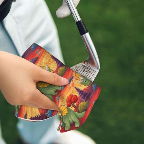Triceratops Dinosaur Golf Towel 16" X 24" with Clip Golfer Bags Accessories Gifts - color: Triceratops Dinosaur
