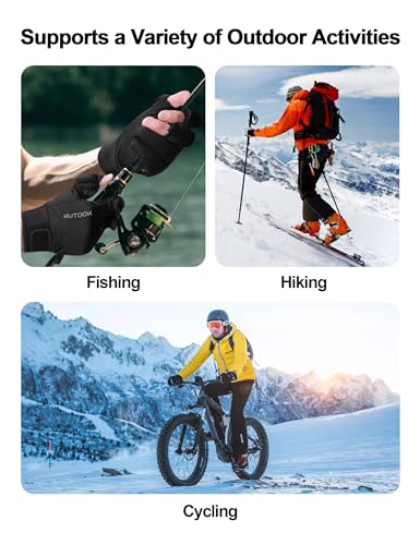 KUTOOK Winter Fishing Gloves for Men& Women Waterproof Glove Cold Weather Hunting Photography Shooting Hiking - color: Black, size: X-Large