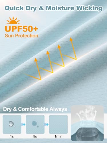 Men's UPF 50+ Sun Protection Hoodie Lightweight Quick Dry Fishing Shirts Long Sleeve Rash Guard with Mask - color: Light Blue, size: 3X-Large