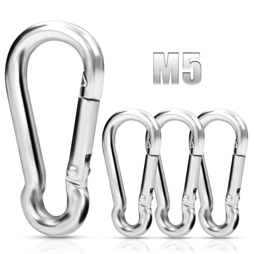 Replacement Carabiner Clip Hooks for Flag Pole Rings, 4 Pcs 304 Stainless Steel Flagpole Clips Hardware Spring Snap Hook for Flags with Grommets, Keychain, Backpack, Camping, Hiking, Fishing - M5| 2"