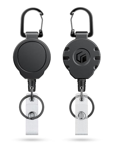 Uniclife Retractable Keychain Heavy Duty Carabiner Badge Holder Tactical ID Badge Reel for up to 8 oz with Stainless Steel Spring Coil 31.5 Inch Steel Wire Rope Retractable Lanyard Clip and Key Ring - color: Black, size: 1 Pack