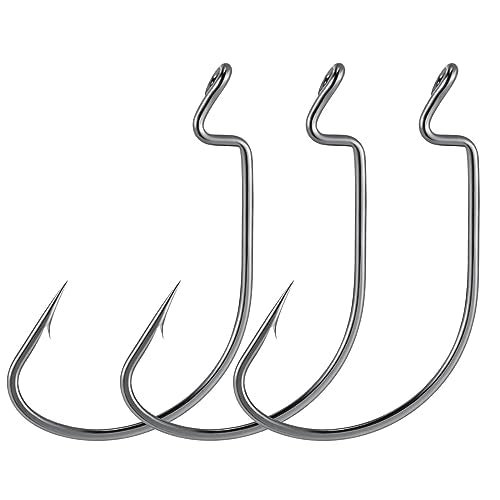 Dr.Fish EWG Hooks Bass Fishing Worm Hooks Extra Wide Gap Freshwater Fishing Carolina/Texas Rig - color: Black Nickel, size: #2/0-100Pack