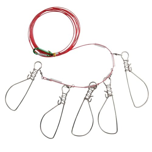 2-Piece 5-Metal-Snap Fishing Stringer with Float 350cm(137.80in) - Stainless Steel Wire Rope Heavy-Duty Fish Lock for Sea/Ice/Kayak Fishing